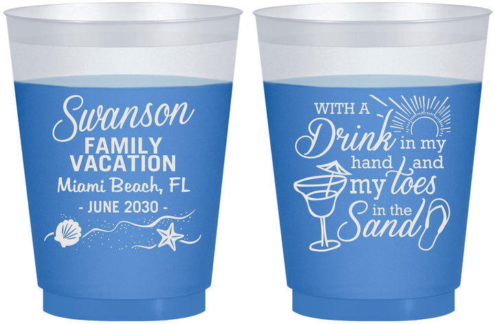 Custom Family Vacation 16 oz Color Changing Frosted Cups - Beach Toes In The Sand | 180000