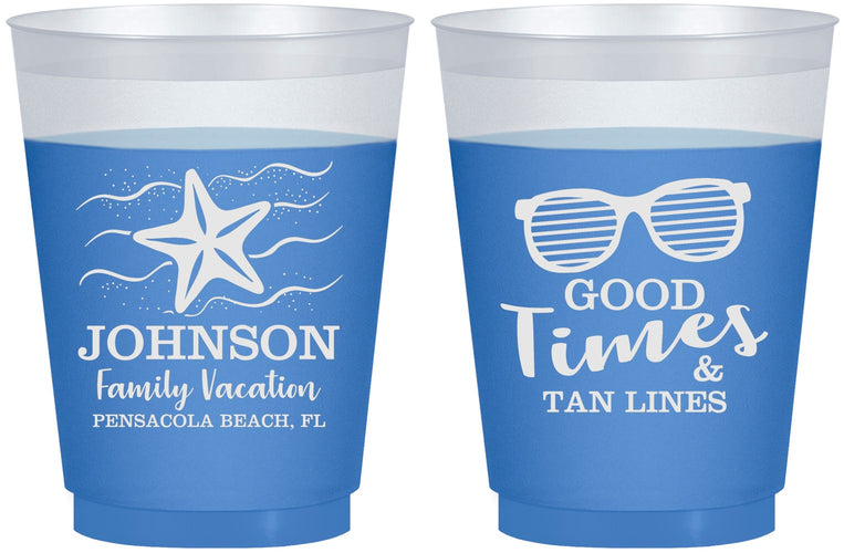 Custom Family Vacation 16 oz Color Changing Frosted Cups - Good Times Tan Lines | 180003