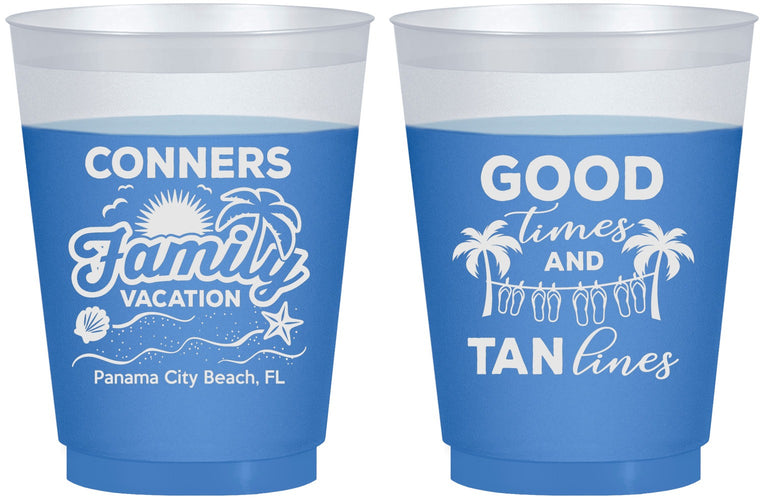 Custom Family Vacation 16 oz Color Changing Frosted Cups - Good Times Tan Lines | 180005