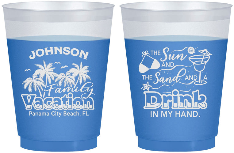 Custom Family Vacation 16 oz Color Changing Frosted Cups - Sun And Sand Beach | 180007