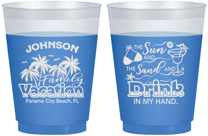 Custom Family Vacation 16 oz Color Changing Frosted Cups - Sun And Sand Beach | 180007