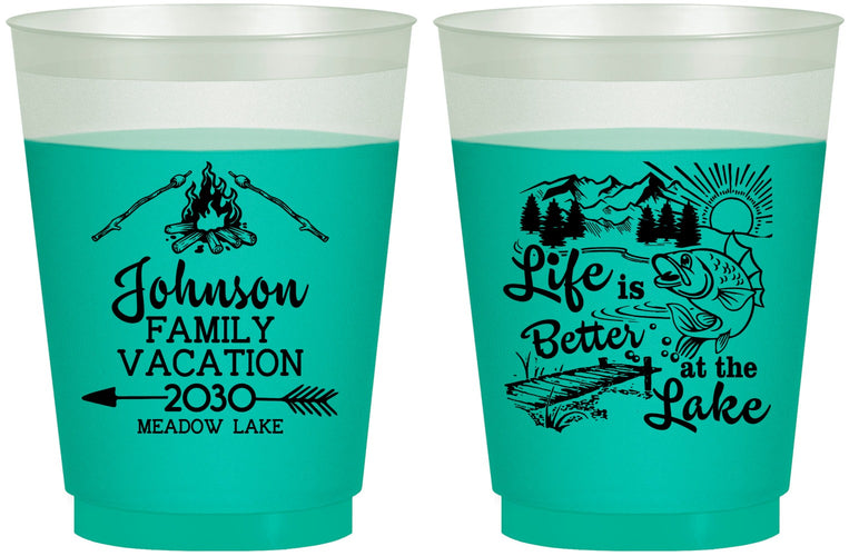 Custom Family Vacation 16 oz Color Changing Frosted Cups - Lake Camping | 180011