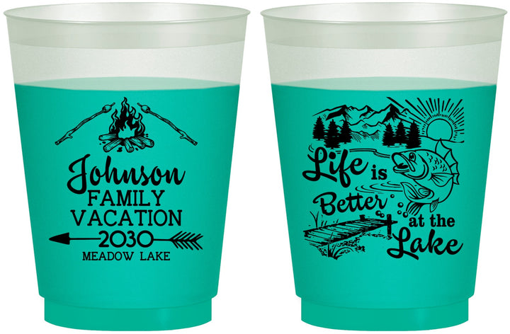 Custom Family Vacation 16 oz Color Changing Frosted Cups - Lake Camping | 180011