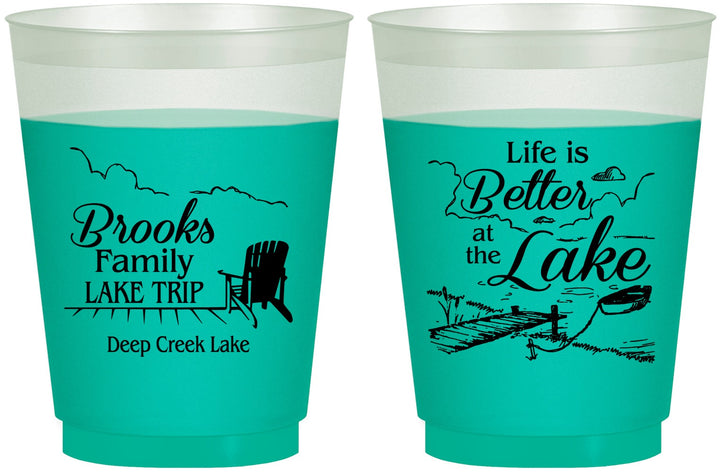 Custom Family Vacation 16 oz Color Changing Frosted Cups - Lake Camping | 180012