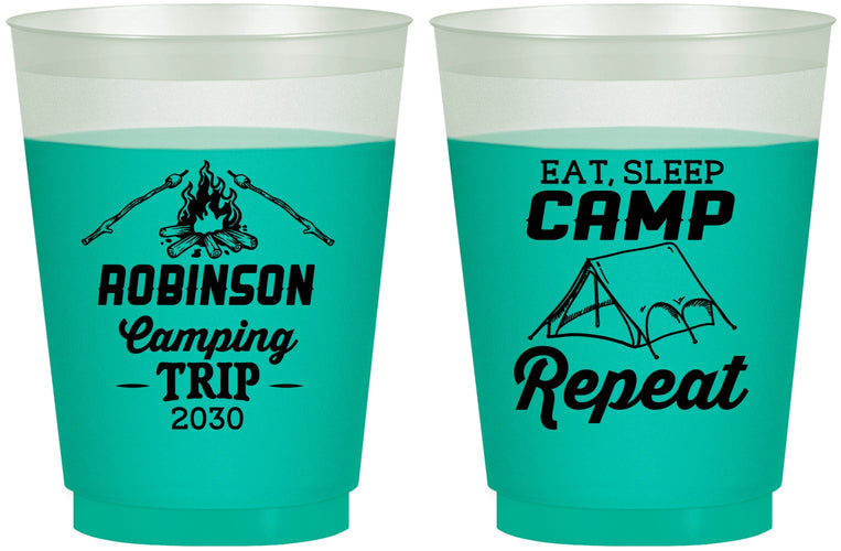 Custom Family Vacation 16 oz Color Changing Frosted Cups - Eat Sleep Camp Repeat | 180014