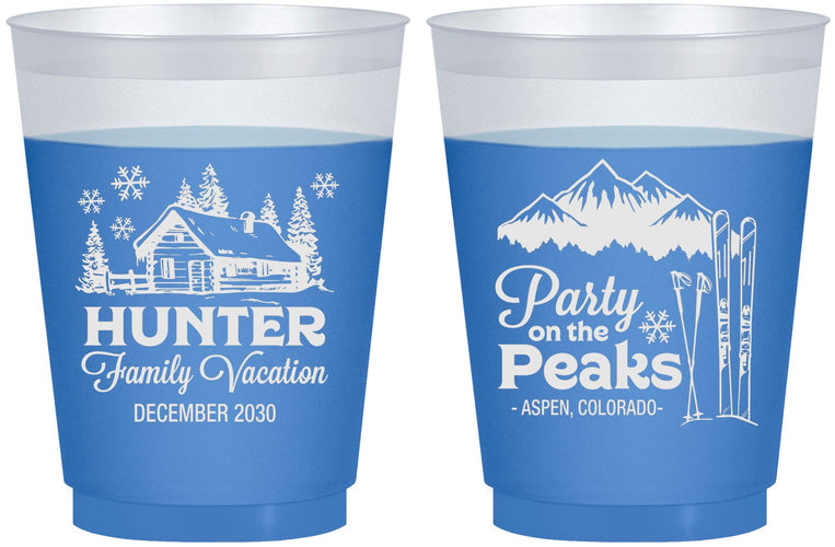 Custom Family Vacation 16 oz Color Changing Frosted Cups - Ski Trip Peaks | 180020