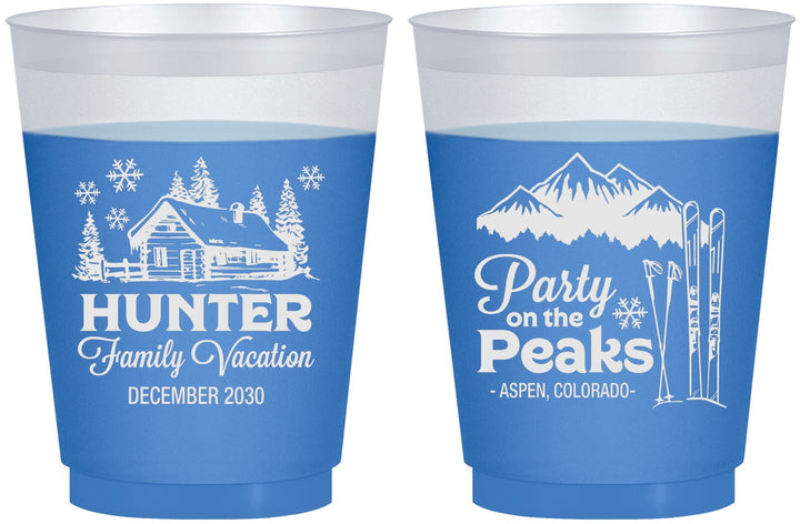 Custom Family Vacation 16 oz Color Changing Frosted Cups - Ski Trip Peaks | 180020