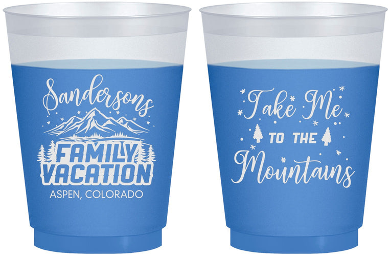 Custom Family Vacation 16 oz Color Changing Frosted Cups - Ski Trip Peaks | 180023