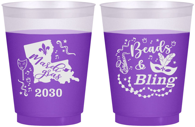 Custom Mardi Gras 16 oz Color Changing Frosted Cups - Beads And Bling | 190002