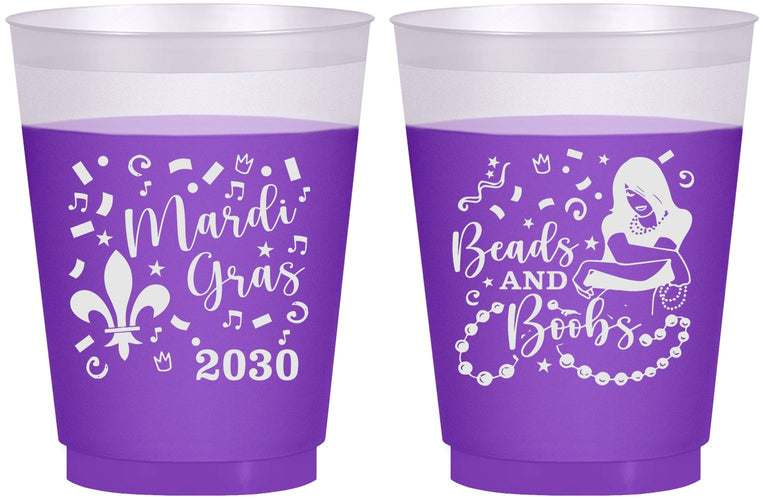 Custom Mardi Gras 16 oz Color Changing Frosted Cups - Beads And Boobs | 190005