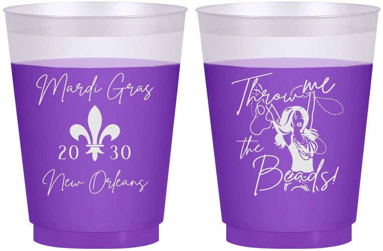 Custom Mardi Gras 16 oz Color Changing Frosted Cups - Throw Me The Beads | 190008