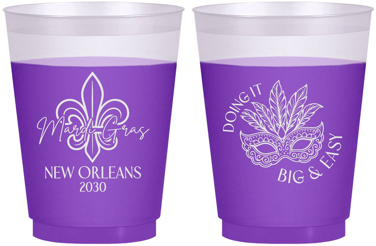 Custom Mardi Gras 16 oz Color Changing Frosted Cups - Fleur De Lis | 190010