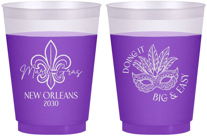 Custom Mardi Gras 16 oz Color Changing Frosted Cups - Fleur De Lis | 190010