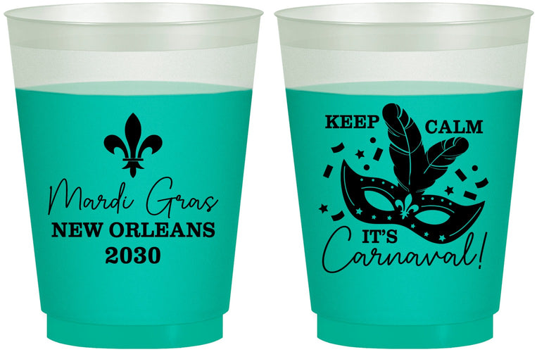 Custom Mardi Gras 16 oz Color Changing Frosted Cups - Fleur De Lis Carnaval | 190011