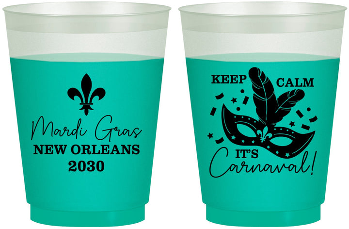 Custom Mardi Gras 16 oz Color Changing Frosted Cups - Fleur De Lis Carnaval | 190011