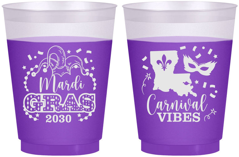 Custom Mardi Gras 16 oz Color Changing Frosted Cups - Fleur De Lis Carnaval | 190012