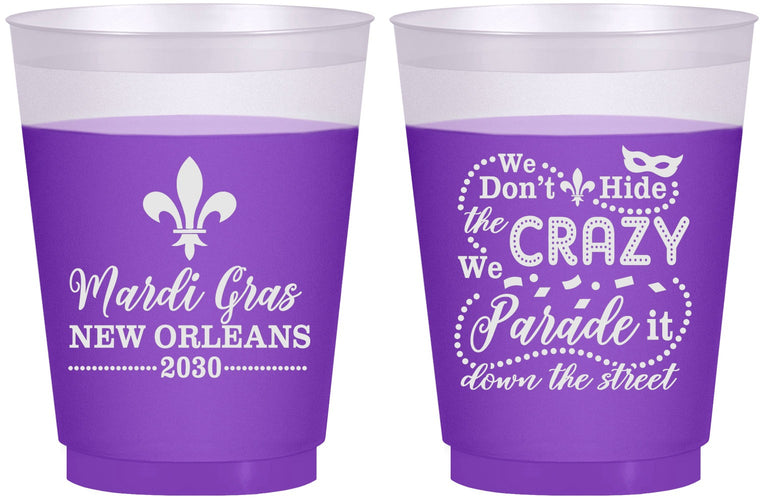 Custom Mardi Gras 16 oz Color Changing Frosted Cups - Fleur De Lis | 190013
