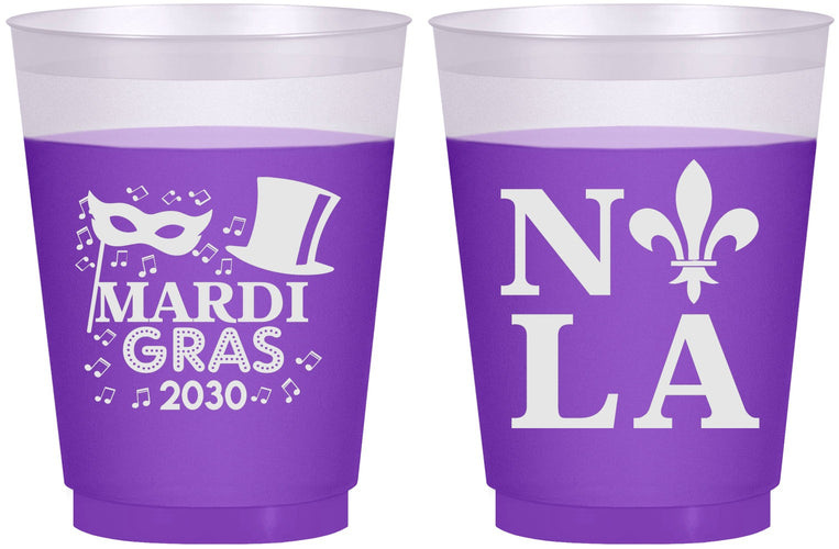 Custom Mardi Gras 16 oz Color Changing Frosted Cups - Nola Fleur De Lis | 190014