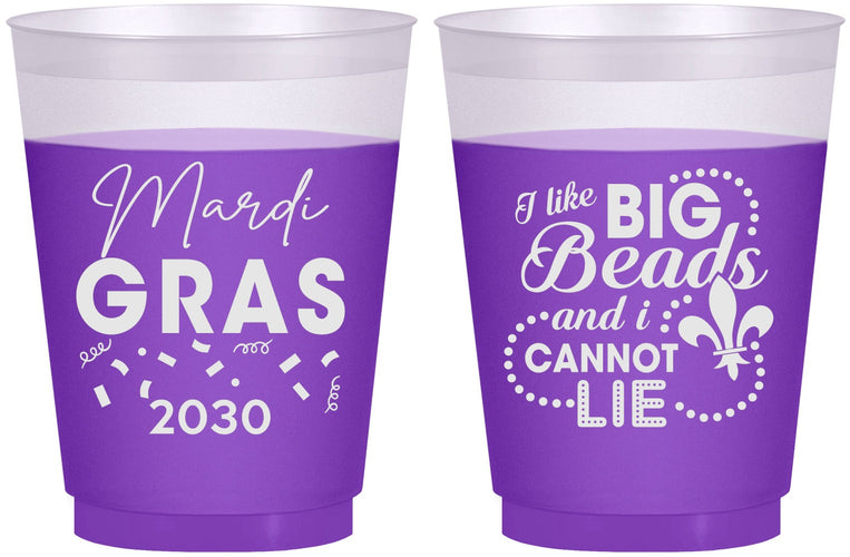 Custom Mardi Gras 16 oz Color Changing Frosted Cups - Big Bead Fleur De Lis | 190018