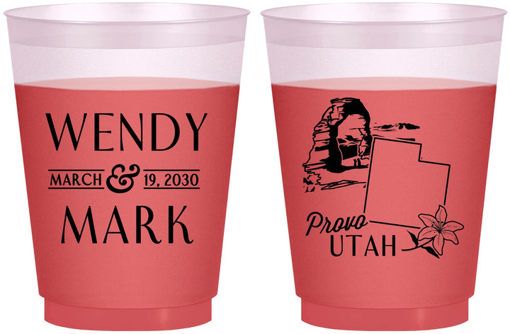 Custom Wedding 16 oz Color Changing Frosted Cups - Utah | 193