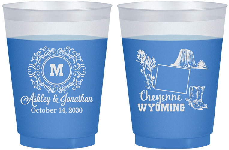 Custom Wedding 16 oz Color Changing Frosted Cups - Wyoming | 199