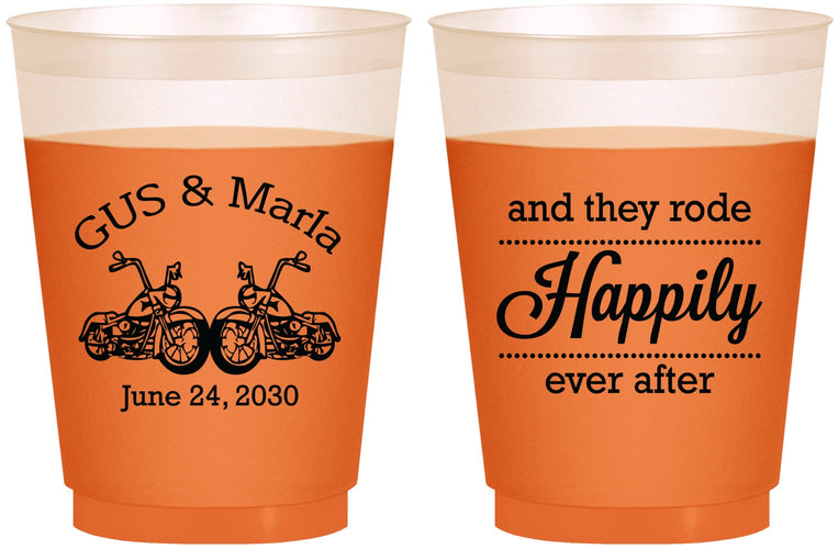 Custom Wedding 16 oz Color Changing Frosted Cups - Happily Ever After Motorcycle | 200
