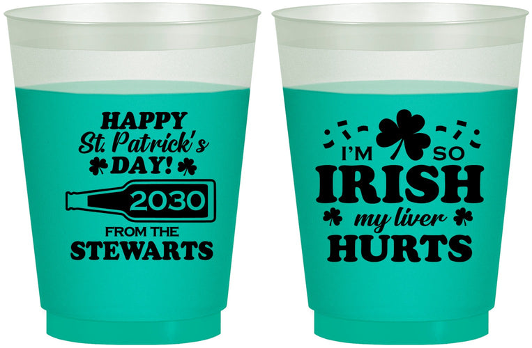 Custom St Patricks Day 16 oz Color Changing Frosted Cups - Irish My Liver Hurts | 200000