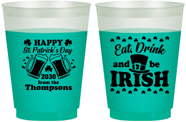 Custom St Patricks Day 16 oz Color Changing Frosted Cups - Eat Drink Be Irish | 200002