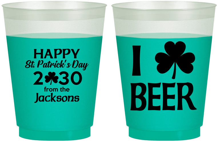 Custom St Patricks Day 16 oz Color Changing Frosted Cups - Clover Irish | 200003