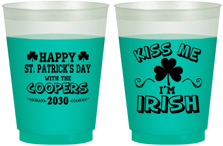 Custom St Patricks Day 16 oz Color Changing Frosted Cups - Kiss Me I Am Irish | 200004