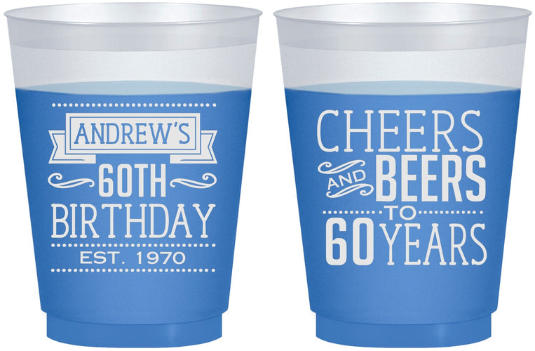 Custom Birthday 16 oz Color Changing Frosted Cups - Cheers Beers To 60 Years | 20001