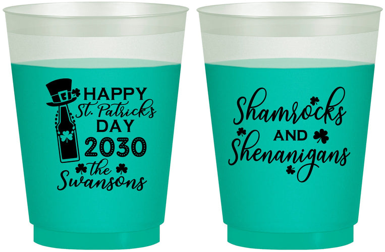 Custom St Patricks Day 16 oz Color Changing Frosted Cups - Shamrocks Shenanigans | 200010