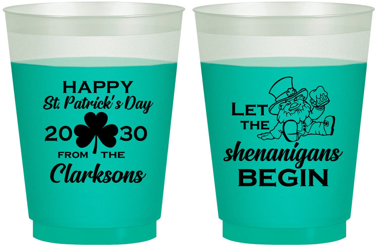 Custom St Patricks Day 16 oz Color Changing Frosted Cups - Shenanigans Leprechaun | 200011