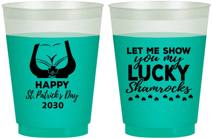 Custom St Patricks Day 16 oz Color Changing Frosted Cups - Shamrocks | 200015