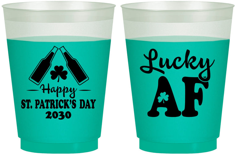Custom St Patricks Day 16 oz Color Changing Frosted Cups - Lucky Af | 200017
