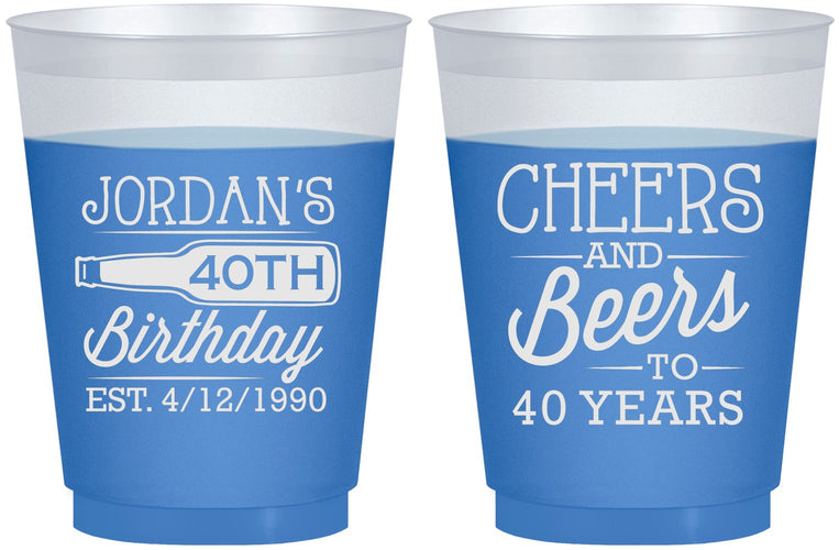 Custom Birthday 16 oz Color Changing Frosted Cups - Cheers Beers To 40 Years | 20002
