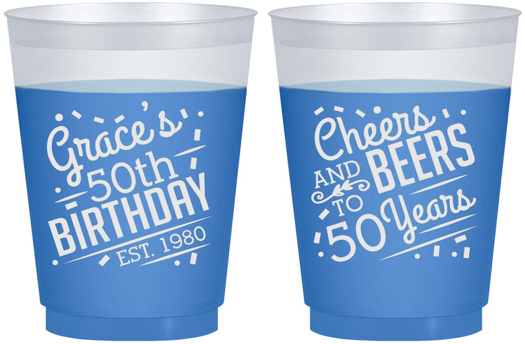 Custom Birthday 16 oz Color Changing Frosted Cups - Cheers Beers To 50 Years | 20003