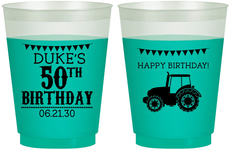 Custom Birthday 16 oz Color Changing Frosted Cups - 50th Tractor | 20005
