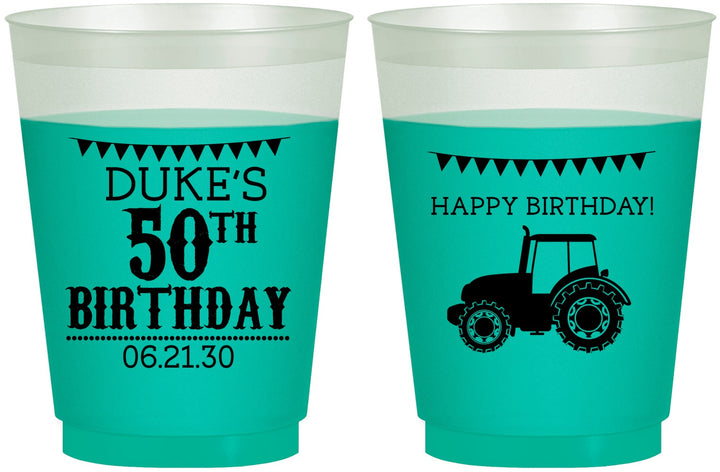 Custom Birthday 16 oz Color Changing Frosted Cups - 50th Tractor | 20005