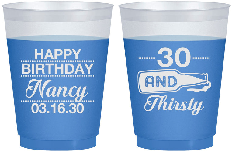 Custom Birthday 16 oz Color Changing Frosted Cups - 30 And Thirsty | 20014