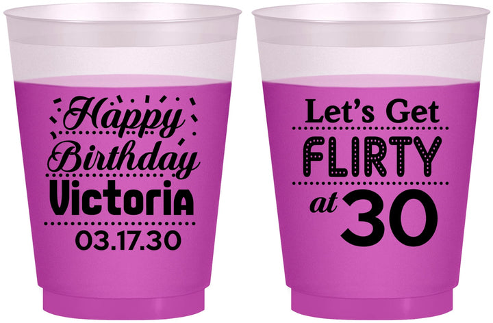 Custom Birthday 16 oz Color Changing Frosted Cups - Flirty At 30 | 20015