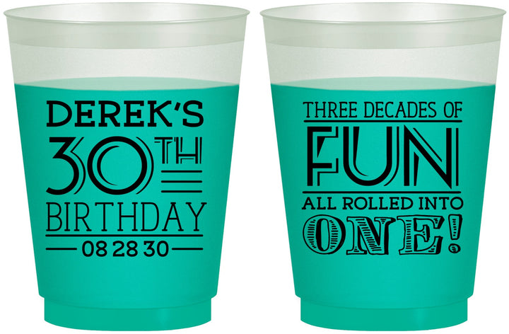 Custom Birthday 16 oz Color Changing Frosted Cups - 30th Three Decades Of Fun | 20020
