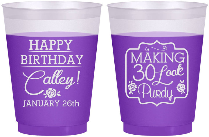 Custom Birthday 16 oz Color Changing Frosted Cups - 30 Look Purdy | 20022