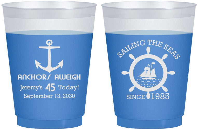 Custom Birthday 16 oz Color Changing Frosted Cups - 45th Nautical | 20023