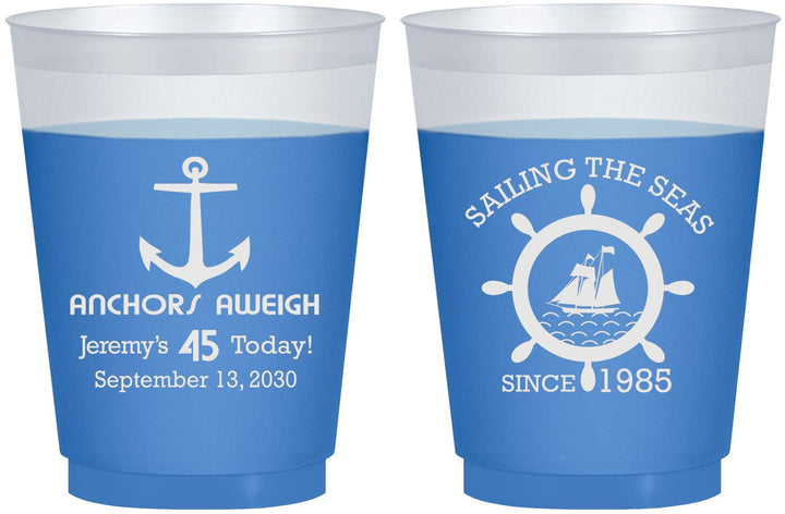 Custom Birthday 16 oz Color Changing Frosted Cups - 45th Nautical | 20023