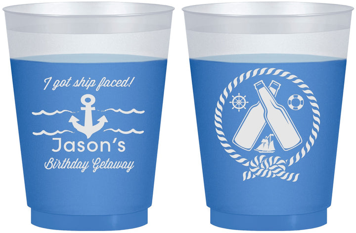 Custom Birthday 16 oz Color Changing Frosted Cups - Ship Faced Nautical | 20024
