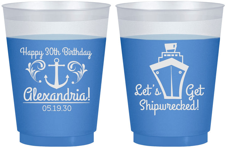 Custom Birthday 16 oz Color Changing Frosted Cups - 30th Shipwrecked | 20026
