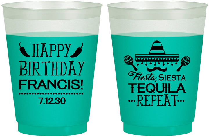 Custom Birthday 16 oz Color Changing Frosted Cups - Fiesta Siesta Tequila | 20030