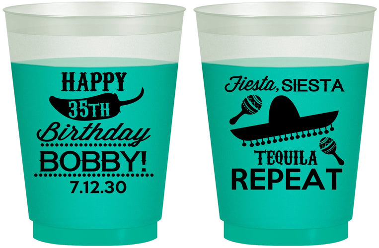 Custom Birthday 16 oz Color Changing Frosted Cups - 35th Fiesta Siesta Tequila | 20031