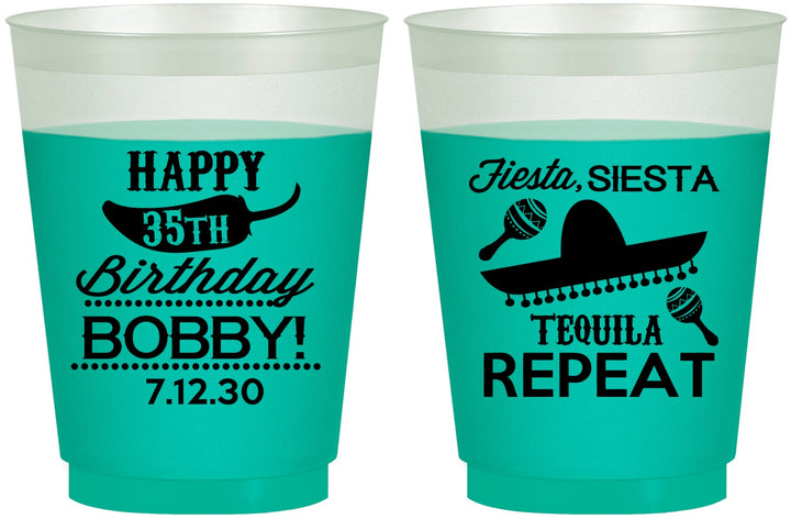 Custom Birthday 16 oz Color Changing Frosted Cups - 35th Fiesta Siesta Tequila | 20031